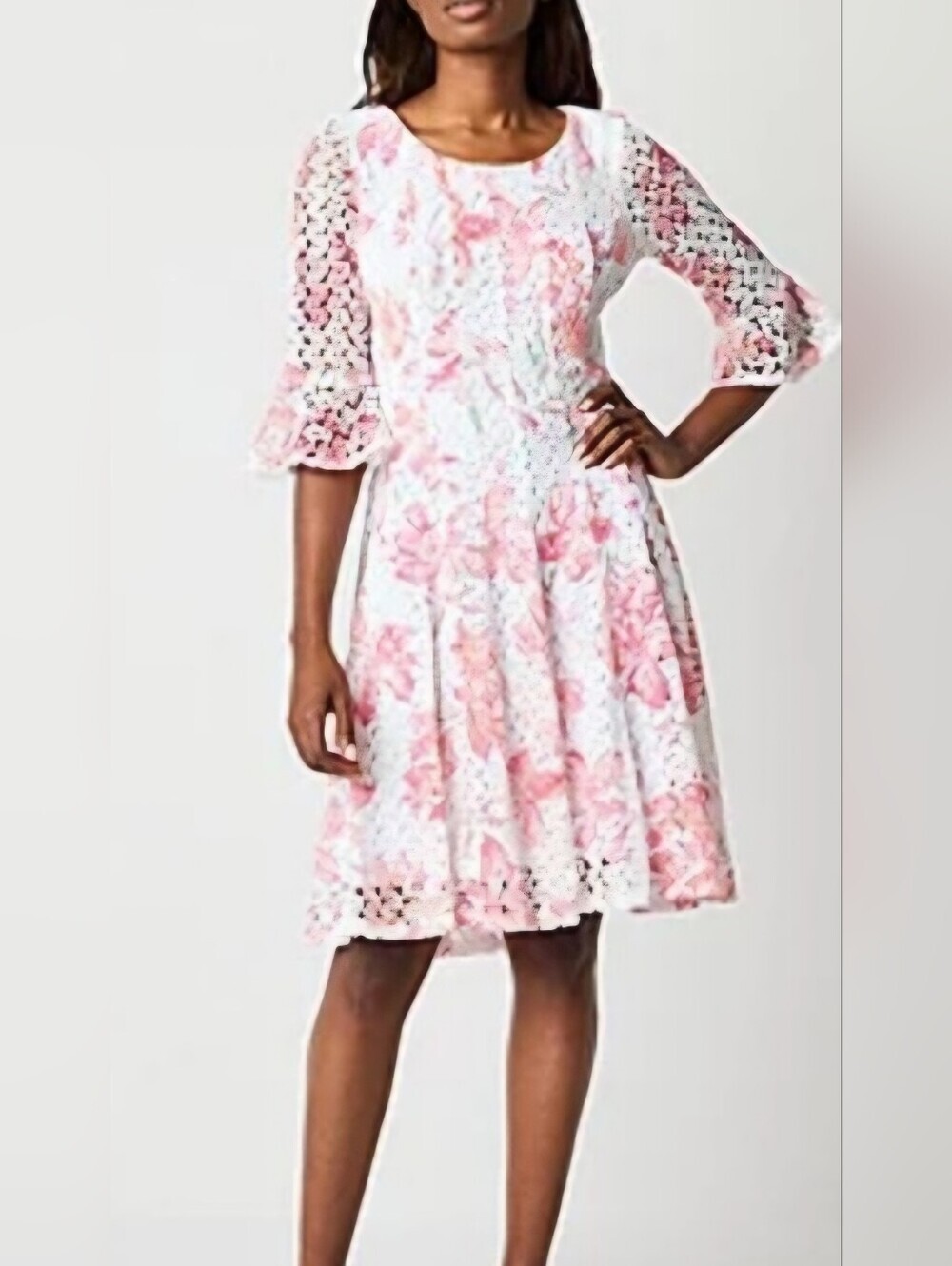 Rabbit Rabbit Rabbit Pink and White Floral Lace Midi Dress